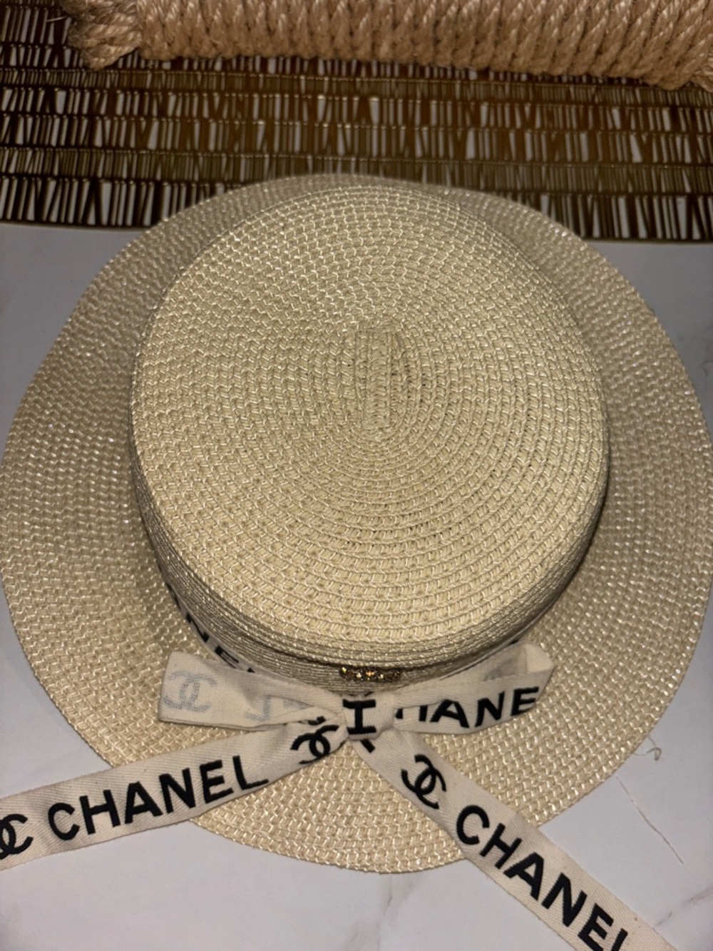 Brand hat Natural Straw Boater Hat with Logo Ribbon - Picture 2 of 4